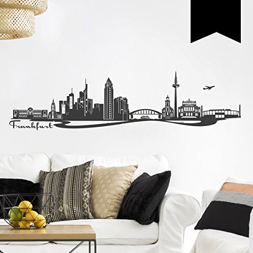 Wandkings Wandtattoo Skyline Frankfurt (mit Sehenswürdigkeiten und Wahrzeichen der Stadt) 100 x 26 cm schwarz - erhältlich in 33 Farben