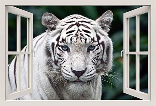 Unified Distribution Anmutiger weißer Tiger - Wandtattoo mit 3D Effekt, Aufkleber für Wände und Türen Größe: 92x61 cm, Stil: Fenster