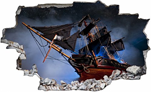DesFoli Piraten Schiff 3D Look Wandtattoo 70 x 115 cm Wanddurchbruch Wandbild Sticker Aufkleber C558