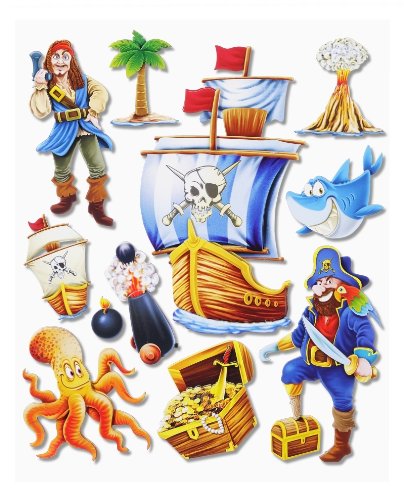 Stickerkoenig Wandtattoo 3D Sticker Wandsticker Kinderzimmer - Piraten Set mit Schiff I #500 - Deko auch für Fenster, Schränke, Türen etc auf Bogen