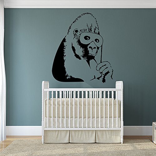(87 x 100 cm) Banksy Vinyl Wand Aufkleber Gorilla In Eine Rosa Maske/eine Color AFFE mit Maske Dekor Sticker/AFFE Straßenkunst Graffiti-Zeichen + Gratis Aufkleber Geschenk