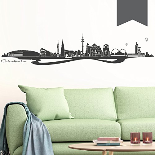 Wandkings Wandtattoo Skyline Gelsenkirchen (mit Sehenswürdigkeiten und Wahrzeichen der Stadt) 80 x 16 cm dunkelgrau - erhältlich in 33 Farben