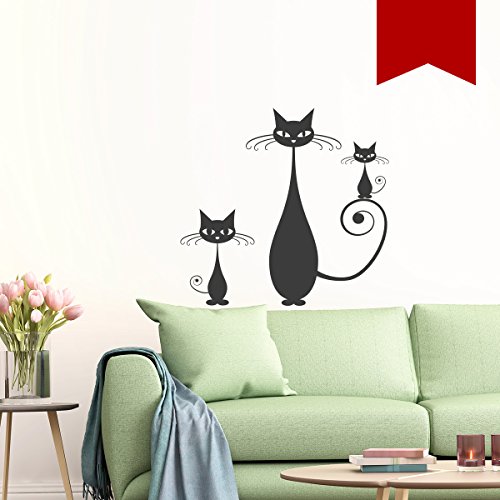 WANDKINGS Wandtattoo Katzenfamilie, 3 Katzen im Set 72 x 70 cm rot - erhältlich in 33 Farben