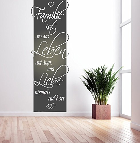 timalo® *Banner* Wandtattoo Wohnzimmer Aufkleber Spruch Familie ist wo Leben anfängt und die Liebe.. 1pt2-TK15 (H 180 cm x B 58 cm)