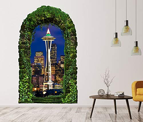 3D Wandtattoo Garten Tor Dschungel Skyline Seattle USA Amerika Pflanzen Tür Gewölbe Wand Aufkleber Wandsticker 11FB243, Größe in cm:97cmx160cm