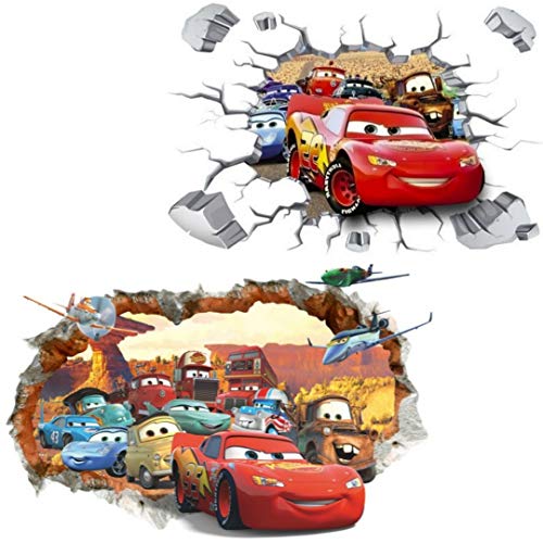 Kibi 2PCS 3D Aufkleber Cars Wandtattoo Cars Wandaufkleber Cars 3 Wandsticker Cars Disney Wandtattoo Cars Kinderzimmer, Dekoration Abnehmbare Aufkleber Wall stickers XXL