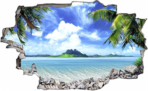 DesFoli Palmen Beach Strand Meer 3D Look Wandtattoo 70 x 115 cm Wanddurchbruch Wandbild Sticker Aufkleber C083