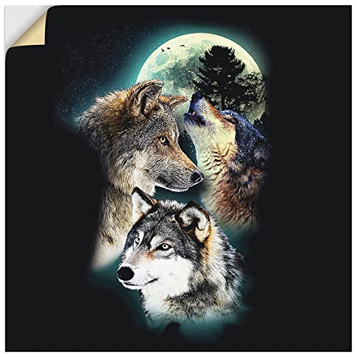 ARTland Qualitätsbilder I Wandtattoo Wandsticker Wandaufkleber 50x50 cm Tiere Wildtiere Wolf Collage Schwarz E3VF Phantasie Wolf Wölfe mit Mond