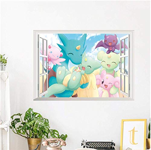 3D Pocket Monster Pokemon Gehen Wand- / Fensteraufkleber Schlafzimmer Wohnkultur Cartoon Amination Wandtattoos Diy Pvc Poster Wandkunst 70Cmx50Cm