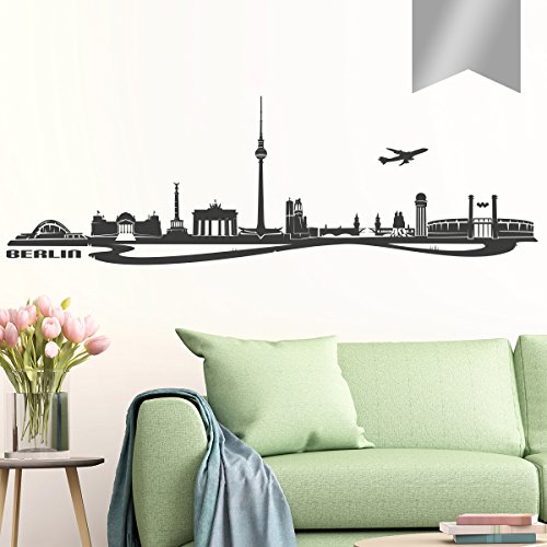WANDKINGS Wandtattoo Skyline Berlin (mit Sehenswürdigkeiten und Wahrzeichen der Stadt) 80 x 25 cm Silber - erhältlich in 33 Farben