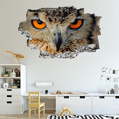 Eule 3D Wandtattoo Mauerloch Wandsticker Wandaufkleber Durchbruch Tier selbstklebend Schlafzimmer Wohnzimmer Wanddeko fürs Kinderzimmer 56x84cm