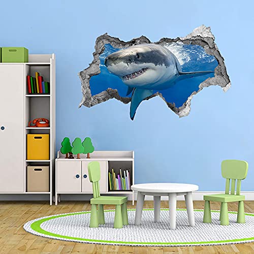 TOARTI 3D Hai Wandtattoo,Durchbruch Wandaufkleber für Kinderzimmer,3D Meerestiere Wandtattoo für Badezimmer,Unterwasserwelt Wandsticker,Tiere Fische Wandbild für Junge Mädchen Schlafzimmer Wohnzimmer