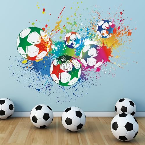 TOARTI Bunter Fußball Wandaufkleber Fußball Wandsticker Kinderzimmer Football Wandtattoo Aufkleber für Jungen Mädchenzimmer Fußball Wandsticker Deko für Babyzimmer Baby Jungenzimmer