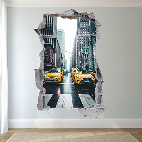 USA NEW YORK GELB TAXI 3D ER BÜRO WOHNDEKOR Wandaufkleber Aufkleber Kunst Wandbild Poster Wandtattoo -50×70cm