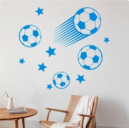 Fußball Wandtattoo Ball Sport Schlafzimmer Innendekoration Star Art Tür & Fenster Aufkleber Kunst, blau, 57x62 cm