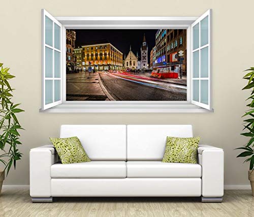 3D Wandtattoo Fenster München alt Rathaus Marienplatz Wand Aufkleber Wanddurchbruch Wandbild Wohnzimmer 11BD1484, Wandbild Größe F:ca. 162cmx97cm