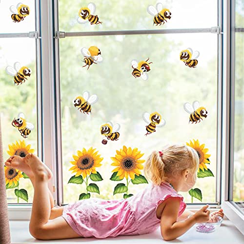Wandtattoo Wandaufkleber Wandsticker Kleine Biene Tier Wandaufkleber Sonnenblume Pflanze Blume Glasfensteraufkleber Selbstklebendes Bienenfest Wanddeko Mädchen Junge Spielzimmer Tapete Sel