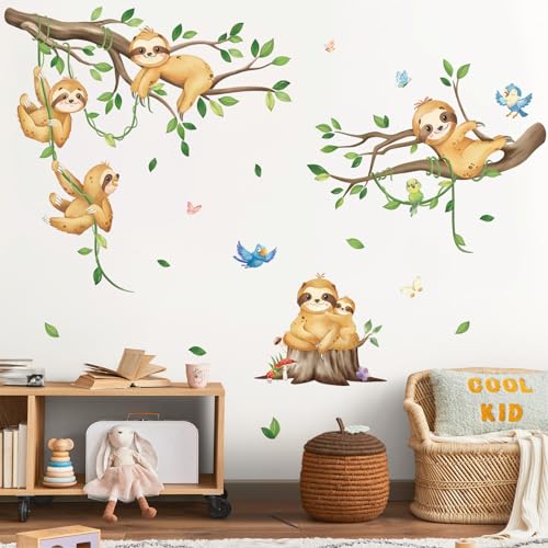 wondever Wandtattoo Babyzimmer Faultier Tiere Wandaufkleber Lippenbär Baum Ast Wandsticker Wanddeko für Kinder Babyzimmer Schlafzimmer Wohnzimmer