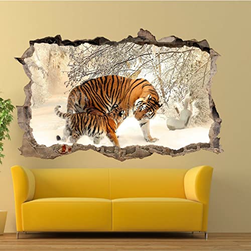 Kuletkear 3D Wandtattoo, Durchbruch Wandaufkleber für Kinderzimmer, Wandtattoos für Wohnzimmer, Tiger B 98 x H 65 cm Wandsticker, Wandbild Junge Mädchen Schlafzimmer