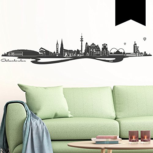 WANDKINGS Wandtattoo Skyline Gelsenkirchen (mit Sehenswürdigkeiten und Wahrzeichen der Stadt) 80 x 16 cm schwarz - erhältlich in 33 Farben