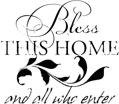 MEGLIZ Friendly Home Wandtattoo Zitat Vinyl Familie Spruch Bless This Home and All Who Enter Wandkunst Aufkleber (Color : Black, Size : 20 x22 )