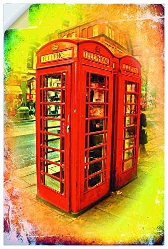 ARTland Wandbild selbstklebende Vinylfolie 60x90 cm Wandtattoo Rote Telefonzelle London England Vintage Retro Telefon Kabine U4HS
