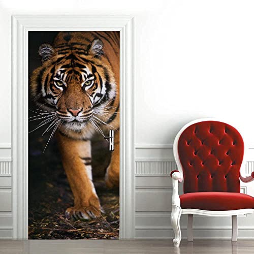 3D Türtapete Selbstklebend Türaufkleber - Tier Tiger 90 X 200 Cm Tür Poster - Pvc Wasserfest Wandtattoo Für Schlafzimmer Wohnzimmer Tür Dekoration Tapete - Fototapete Für Kinderzimmertüren