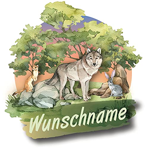 Samunshi® Wolf Wandtattoo Türschild mit Name personalisierbar Kinderzimmer Türaufkleber Baby Wandaufkleber 20 x 20cm Wolf