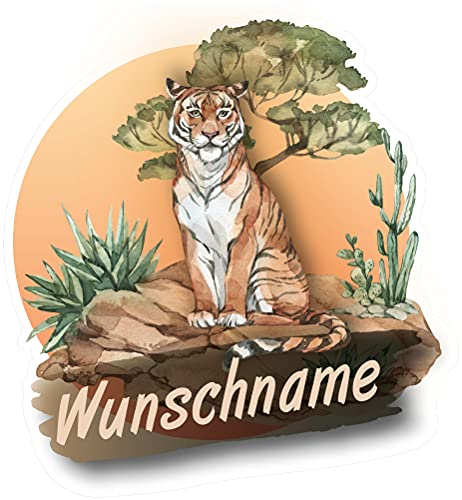 Samunshi® Tiger Wandtattoo Türschild mit Name personalisierbar Kinderzimmer Türaufkleber Baby Wandaufkleber 20 x 20cm Tiger
