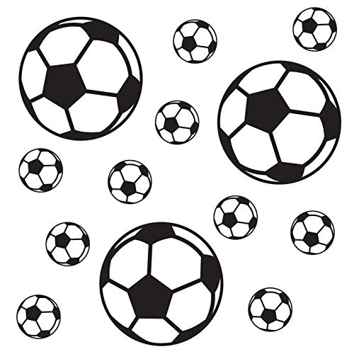 kleb-Drauf | 13 Fußbälle | Schwarz - matt | Wandtattoo Wandaufkleber Wandsticker Aufkleber Sticker | Wohnzimmer Schlafzimmer Kinderzimmer Küche Bad | Deko Wände Glas Fenster Tür Fliese