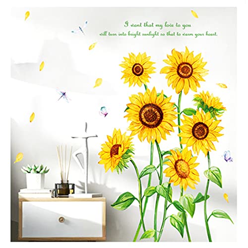 Wandsticker Blumen,Abnehmbare Baum Blätter Wandaufkleber, Wandtattoo Sonnenblume Schmetterling Wandsticker Garten Blumen Wandaufkleber Schlafzimmer Wohnzimmer Fenster Wanddeko(110 × 65 cm)