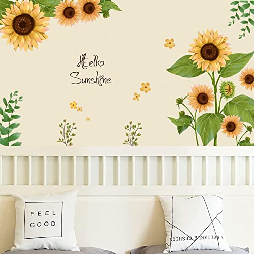 Tanlaby Sonnenblume Wandtattoo Gelbe Blume Wandsticker Grünen Pflanze Blättern Wandaufkleber für Wohnzimmer Schlafzimmer Büros Sofa Hintergrund Hause Wanddekoration
