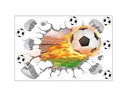 quiodok 3D Fussball Wandtattoo Durchbruch Wandaufkleber für Kinderzimmer Jungen Wandtattoo Fussball Kinderzimmer Dekowandtattoo Fussball 50 * 70cm für Schlafzimmer Deko Geschenk