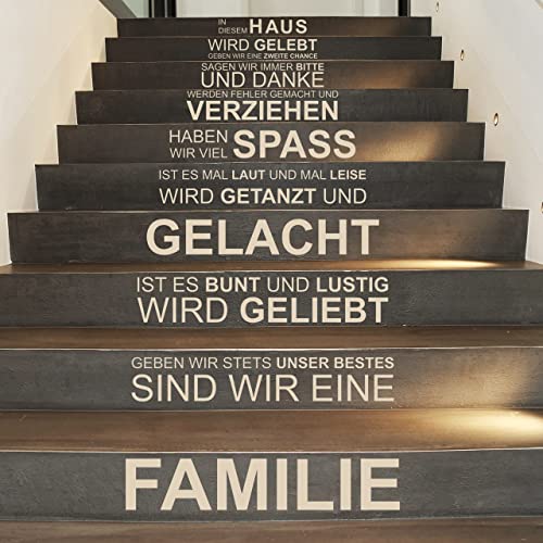 DESIGNSCAPE® Treppentattoo In diesem Haus wird gelebt. sind wir eine Familie Wandtattoo | Farbe: dunkelgrau | Größe: groß (66 x 177 cm)