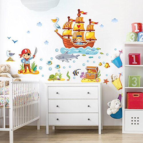 Wandtattoo Kinderzimmer Piraten Set, Größe HxB:30cm x 45cm