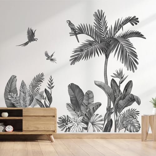 decalmile Wandtattoo Pflanzen Tropische Blätter Schwarz Wandaufkleber Baum Groß Palme Blätter Wandsticker Kinderzimmer Wohnzimmer Schlafzimmer Flur Wanddeko