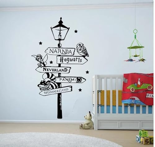 Wandtattoo Straßenlaterne Lampe Eule Katze Wandaufkleber Aufkleber Wohnkultur, Schwarz, 99cmhoch x 56cmbreit