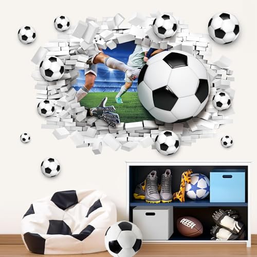 decalmile 3D Wandtattoo Fussball Durchbruch Wandaufkleber Fussballer Sport Kinder Wandsticker Kinderzimmer Jungen Schlafzimmer Wanddeko