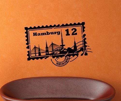 Wandtattoo Skyline Hamburg Stadt Stamps Briefmarke Marke Wand Aufkleber Türaufkleber Möbelaufkleber Autoaufkleber Wohnzimmer 5M197, Farbe:Braun glanz, Breite vom Motiv:75cm