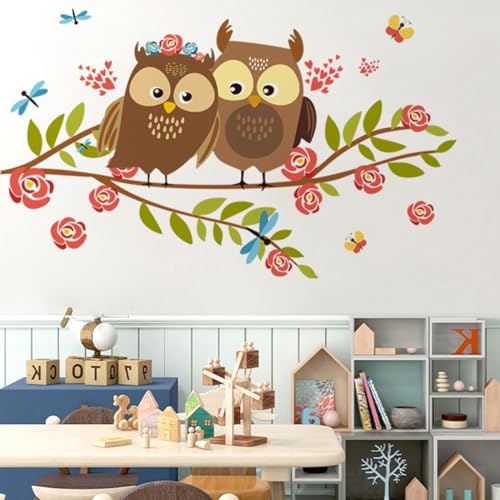 Wand Deko Wandtattoo Waldtiere - Eule Bäume Ast Wandsticker Blumen Wandaufkleber Schlafzimmer Wanddeko für Wohnzimmer Flur 0512