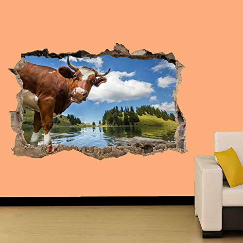 Kuh auf dem Lake Country Farm Wandaufkleber Zimmerdekoration Aufkleber Mural Wandtattoo Poster Vinyl 60x90 cm