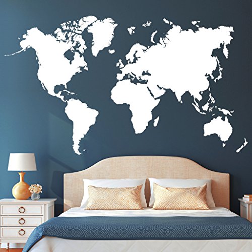 Wandtattoo Loft Wunderschöne „Weltkarte“ – Karte der Welt/Wandsticker/Wandtattoo/Wandaufkleber / 54 Farben / 3 Größen/elfenbein / 55 cm hoch x 96 cm breit