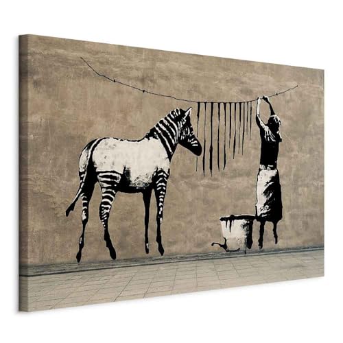 murando - Akustikbild Banksy Washing Zebra Stripes Leinwandbild 1 tlg Kunstdruck modern Wandbilder XXL Wanddekoration Design Wand Bild - Graffiti Street Art Tiere Straßenkunst