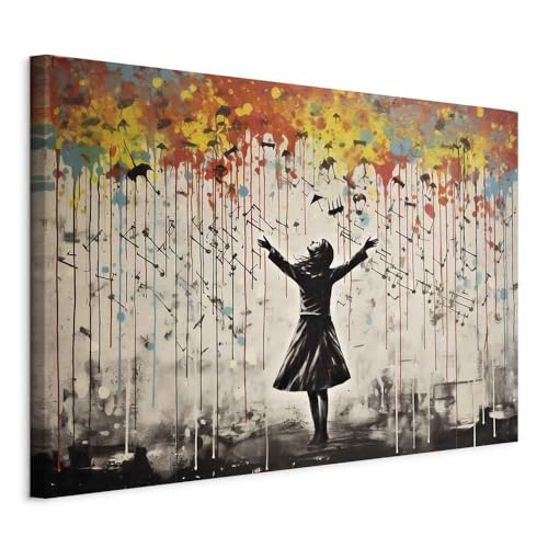 murando - Akustikbild Banksy art 90x60 cm 1 tlg - Bilder Akustikschaum Schallschutz Kunst Akustikpaneele Wandpaneele Schalldämmung - Abstrakt regnerisches Lied buntes Graffiti Gelb grau h-H-10031-b-a