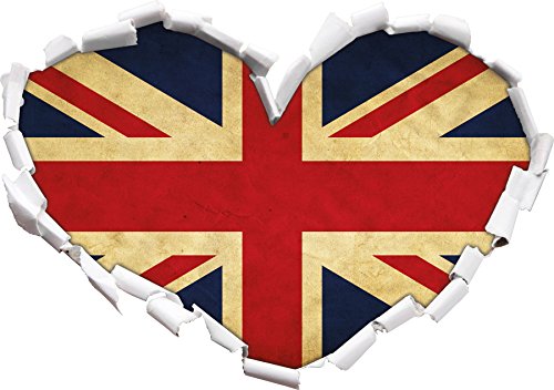 Stil.Zeit Great Britain Flag, Großbritannien Flagge Herzform im 3D-Look, Wand- oder Türaufkleber Format: 62x43.5cm, Wandsticker, Wandtattoo, Wanddekoration