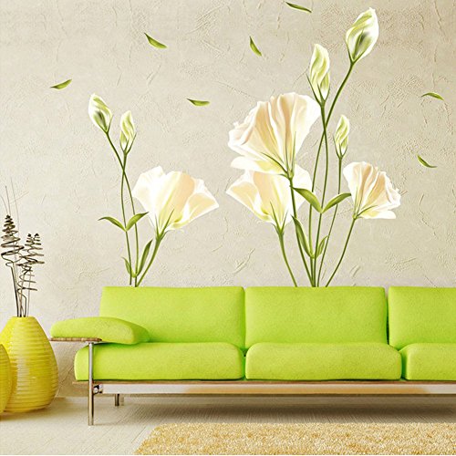 WandSticker4U®- Wandtattoo Blumen CALLA LILIE in Weiß/Gelb I Wandbilder: 135x97cm I Wandsticker Wohnzimmer Pflanzen Blätter Blüten I Wand Aufkleber Deko für Schlaf-zimmer Küche Flur GROß