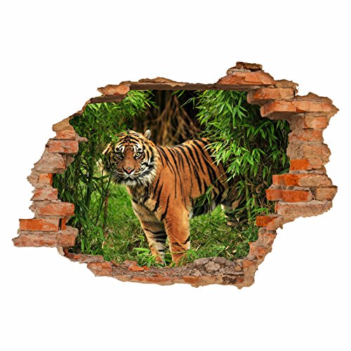 nikima Schönes für Kinder 030 Wandtattoo Tiger im Dschungel - Loch in der Wand - Aufkleber - in 6 Größen - Kinderzimmer Jugendzimmer Sticker Wanddeko Wandbild Junge Mädchen - Größe 1000 x 700 mm
