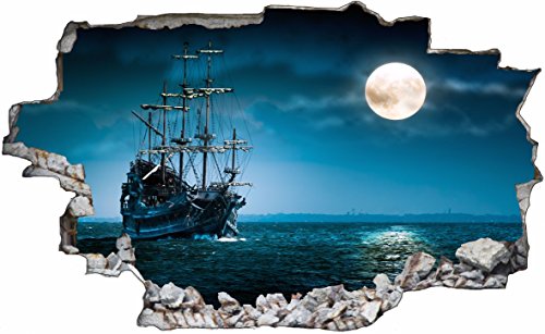 DesFoli Piraten Schiff Pirates 3D Look Wandtattoo 70 x 115 cm Wand Durchbruch Wandbild Sticker Aufkleber C243