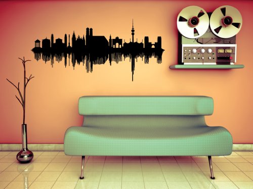 meinKlangbild ® Exklusives Sound Design als Wandtattoo Skyline Stadt München  weiss 160 x 74 cm