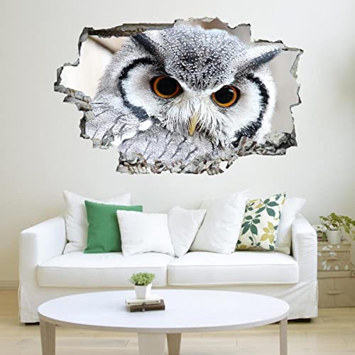 Eule 3D-Effekt Wandtattoo Tier Aufkleber Durchbruch selbstklebendes Wandbild Wandsticker Stein Wanddurchbruch Wandaufkleber Tattoo 53x79cm